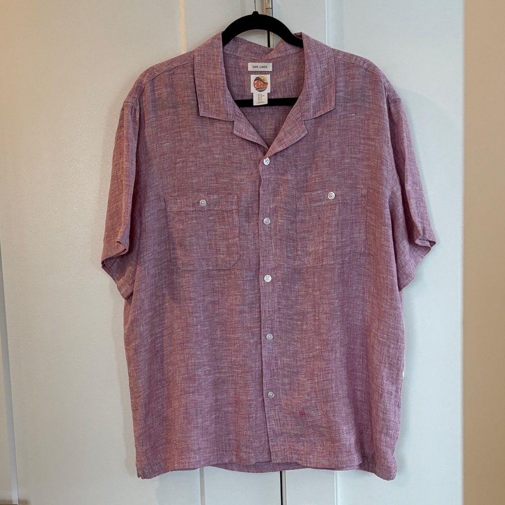 C&C California 100% Linen Short Sleeve Button Down Shirt in reddish pink